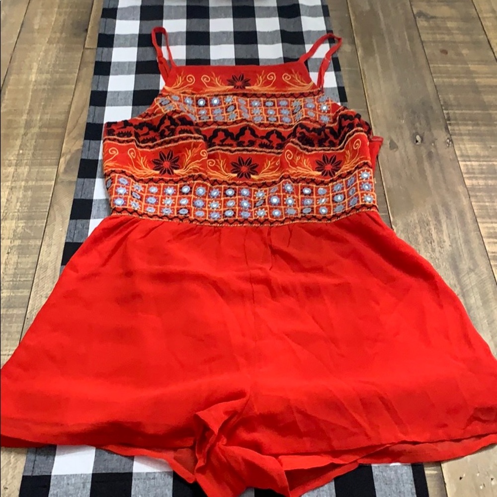 Red boho romper